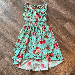 Pinky Girls Size 8 Top Shirt Dress Floral Summer Teal Sleeveless
